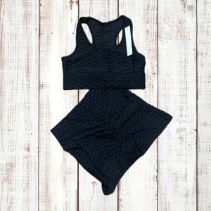 Stretchy Women’s TikTok Shorts w/Pockets & Sports Bra Set NWT Yoga Activewear